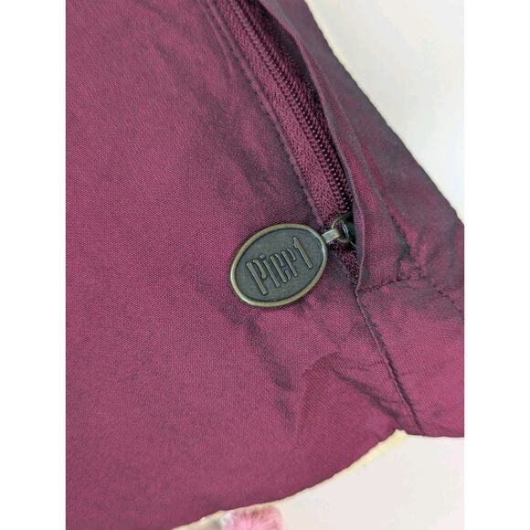 Pier 1 Decorative Pillow Embroidered Red Floral Flowers Gold Glitter Crochet - Picture 4 of 6